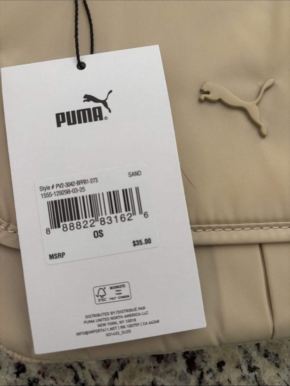 Puma Light Beige Nylon Crossbody Bag with Adjustable Strap - Picture 12 of 12